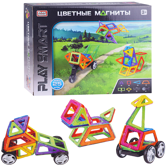 Конструктор магнитный 2474 "Цветные магниты" 25 дет., в коробке