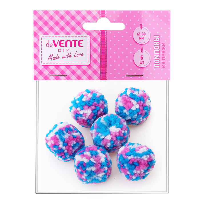 Фото к товару Набор разноцветных помпонов из пряжи для творчества 30 мм, 6 шт, в пластиковом пакете с бл Набор разноцветных помпонов из пряжи для творчества 30 мм, 6 шт, в пластиковом пакете с бл