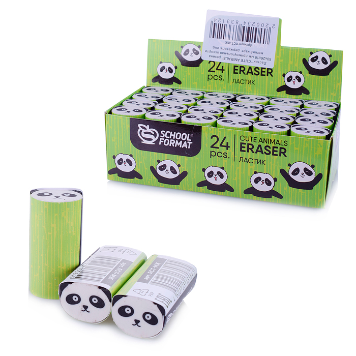 Ластик "CUTE ANIMALS" резина 50х26х16 мм прямоугольная ассорти мягкий карт. держатель инд