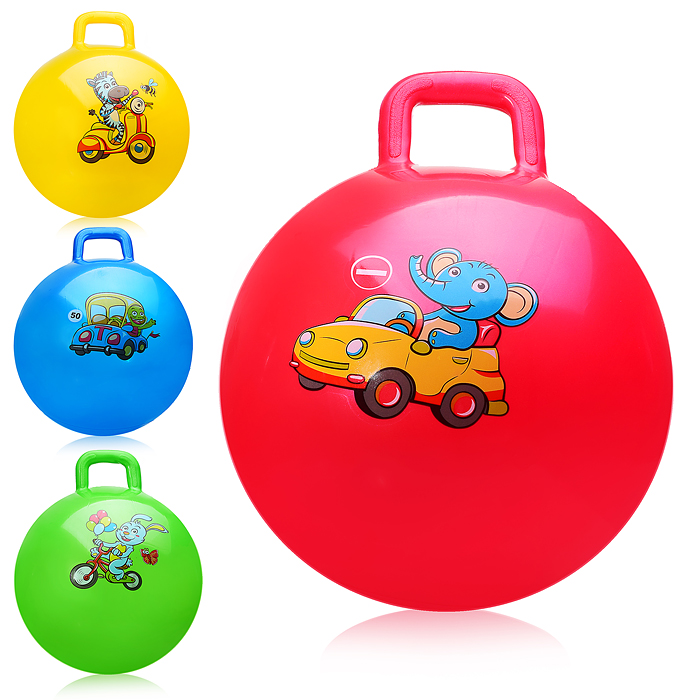 Мяч с ручкой 45см 00-0656 "Звери водители" (цвет в ассортименте)
