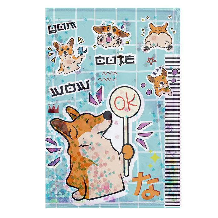 Блокнот "Каваи Корги", формат А6, 11х15 см, 56 листов в клетку на скрепке, обложка с гелевым н Блокнот "Каваи Корги", формат А6, 11х15 см, 56 листов в клетку на скрепке, обложка с гелевым н