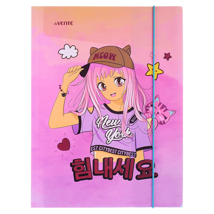 Папка на резинках "Manga Girl" A4 400 мкм, тиснение малиновой фольгой, вертикал Папка на резинках "Manga Girl" A4 400 мкм, тиснение малиновой фольгой, вертикал