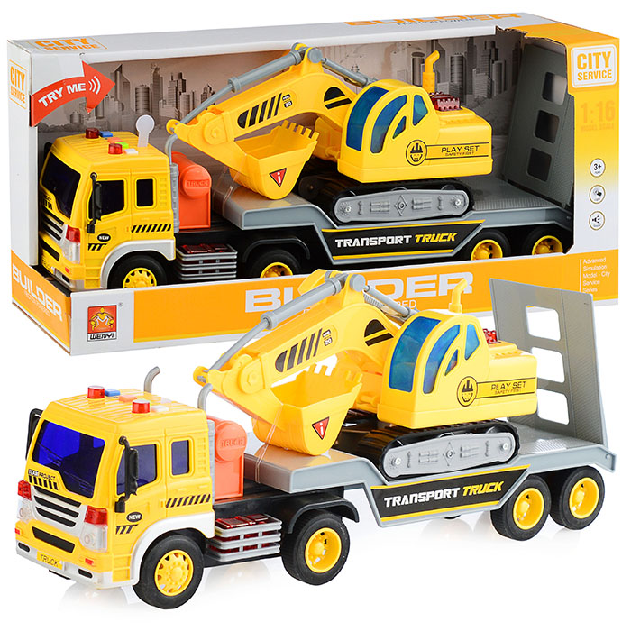 Машина WY571A "Автовоз" с экскаватором 1:16 (свет, звук)  в коробке