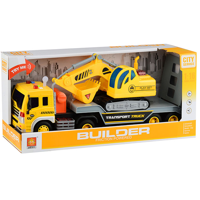 Машина WY571A "Автовоз" с экскаватором 1:16 (свет, звук)  в коробке