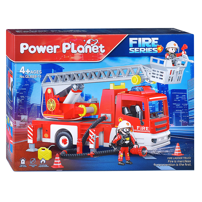 Конструктор QL888-11 "Пожарная машина с раздвижной лестницей + 2 мини фигурки" в коробке