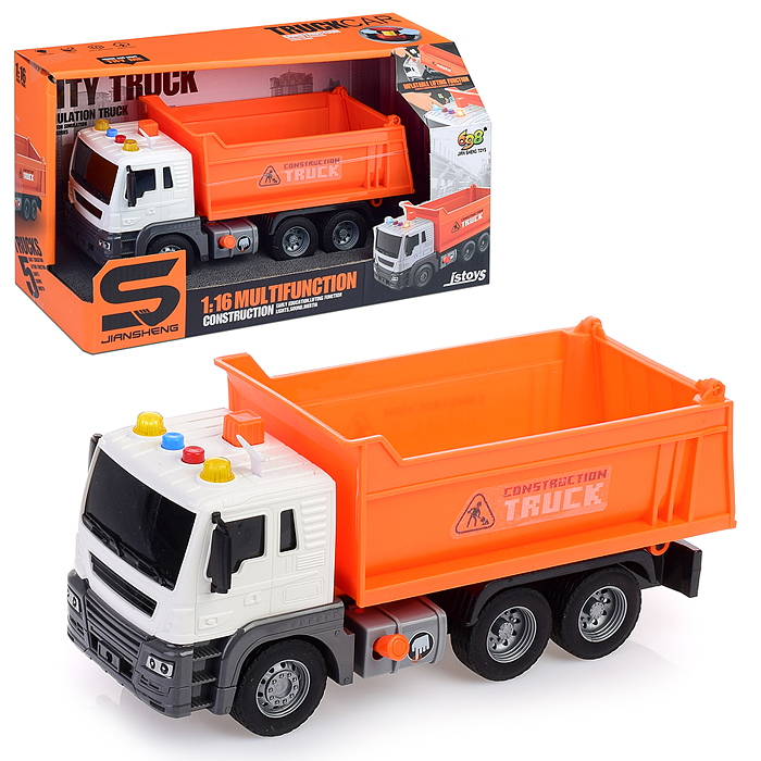 Машина JS101B "Самосвал" 1:16 (свет, звук) в коробке (цвет оранжевый)