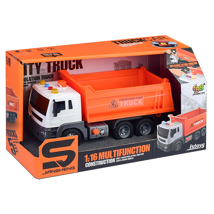Машина JS101B "Самосвал" 1:16 (свет, звук) в коробке (цвет оранжевый)