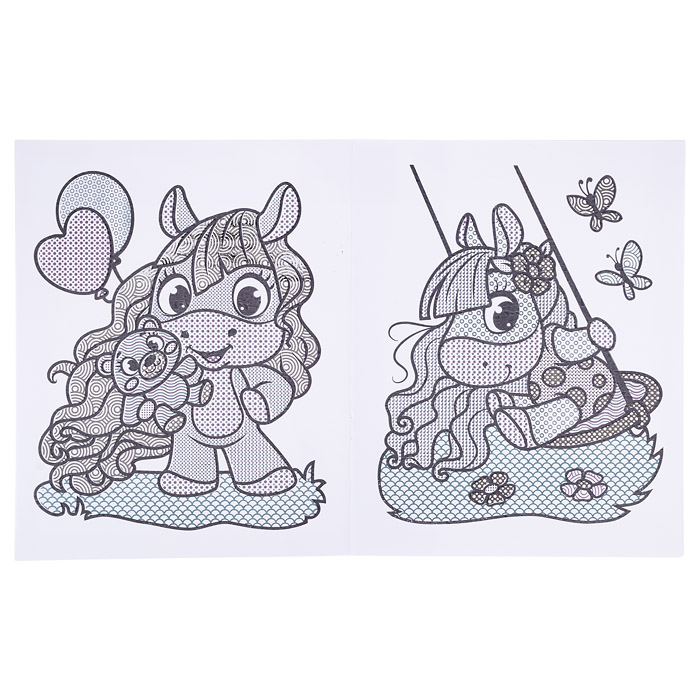 Раскраска водная для малышей. Веселые пони. 