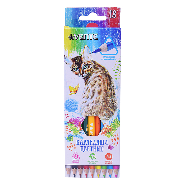 Фото к товару Карандаши цветные "Trio" 18 цветов, 2М, диаметр грифеля 2,8 мм, трехгранные, в картонной ко Карандаши цветные "Trio" 18 цветов, 2М, диаметр грифеля 2,8 мм, трехгранные, в картонной ко