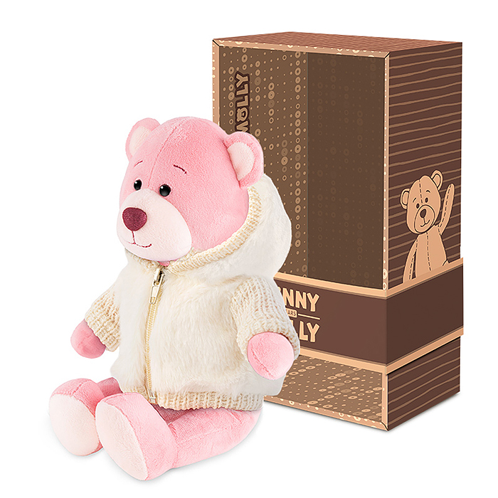 Мишка Молли в меховом худи, 21 см, в коробке  