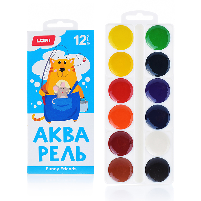 Акварель 12 цветов, Funny Friends, б/к Акварель 12 цветов, Funny Friends, б/к