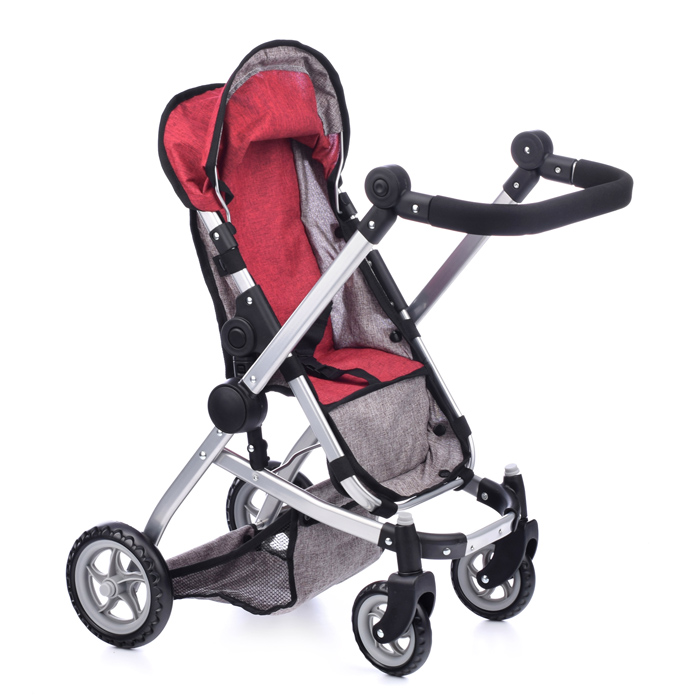 Коляска для кукол 9651C прогулочная, металлическая, цвет бордово-серый