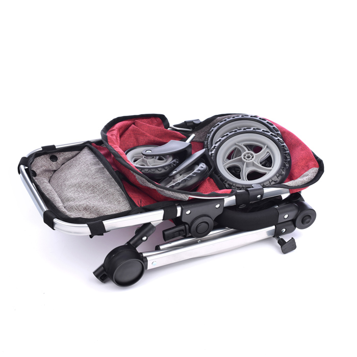 Коляска для кукол 9651C прогулочная, металлическая, цвет бордово-серый