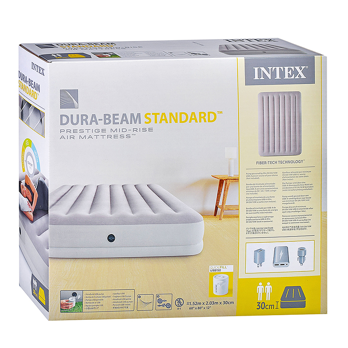 Надувной матрас 152х203х30см "Prestige" с USB насосом 5V, до 272кг, 64179 INTEX