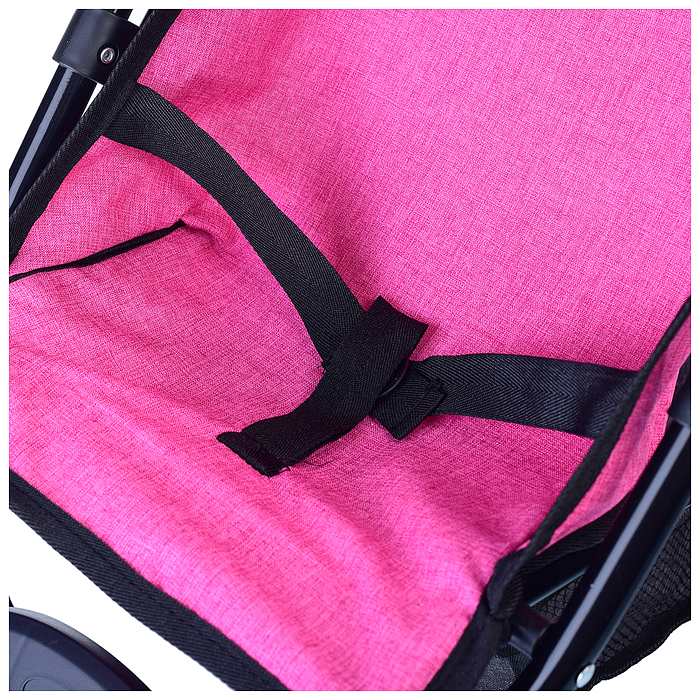 Коляска для кукол 9671,3-колесная, металлическая,прогулочная, с тентом, с корзиной,цвет ярко-розовый