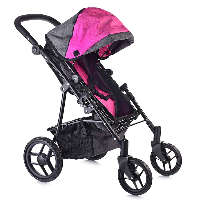 Коляска для кукол 9651BS 2 в 1 металлическая, цвет серо-розовый