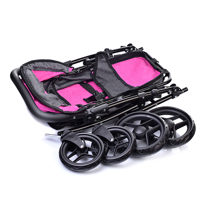 Коляска для кукол 9651BS 2 в 1 металлическая, цвет серо-розовый