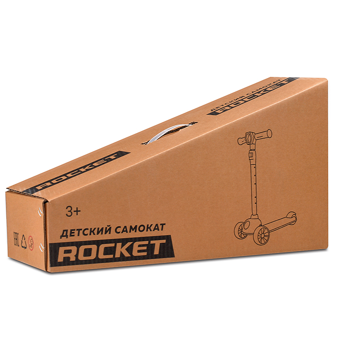 Фото к товару Самокат трёхколёсный ROCKET колёса световые PU, цвет желтый Самокат трёхколёсный ROCKET колёса световые PU, цвет желтый