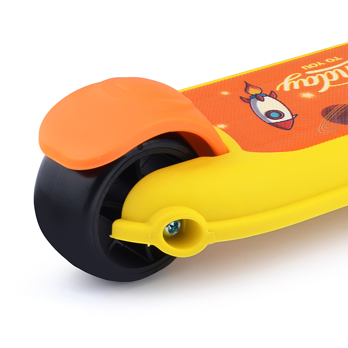 Фото к товару Самокат трёхколёсный ROCKET колёса световые PU, цвет желтый Самокат трёхколёсный ROCKET колёса световые PU, цвет желтый