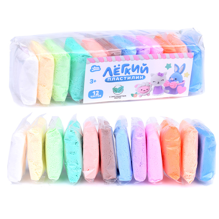 Легкий пластилин 12 нежных цветов с добавкой, мята Легкий пластилин 12 нежных цветов с добавкой, мята
