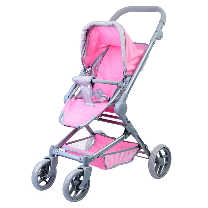 Коляска зима-лето 9636 для кукол, металл. с люлькой-переноской, со сменным коробом, с корзиной, цв