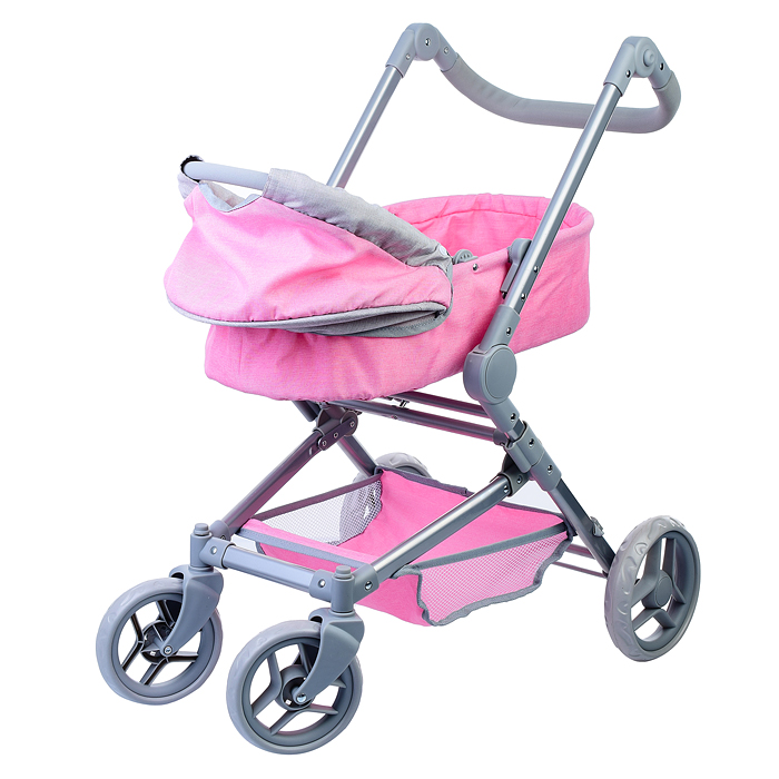 Коляска зима-лето 9636 для кукол, металл. с люлькой-переноской, со сменным коробом, с корзиной, цв
