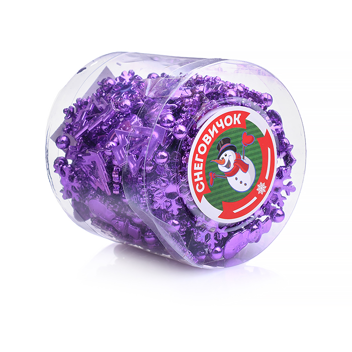 Фото к товару Новогоднее украшение S0974-3 "Бусы" 5м, сиреневые, в банке Новогоднее украшение S0974-3 "Бусы" 5м, сиреневые, в банке