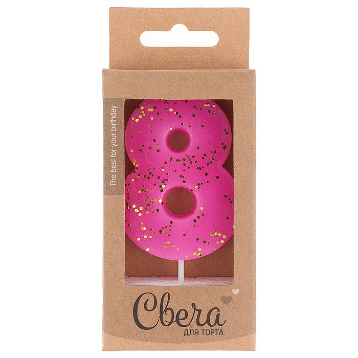 Свеча Цифра, 8 ЭКО, Неон, Сиреневый, с блестками, 4*6 + 3 см, 1 шт. с держат. Свеча Цифра, 8 ЭКО, Неон, Сиреневый, с блестками, 4*6 + 3 см, 1 шт. с держат.