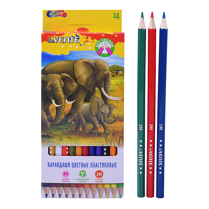 Карандаши цветные пластиковые "Животный мир" 24 цветf, 2М, диаметр грифеля 3 мм, шестигранн