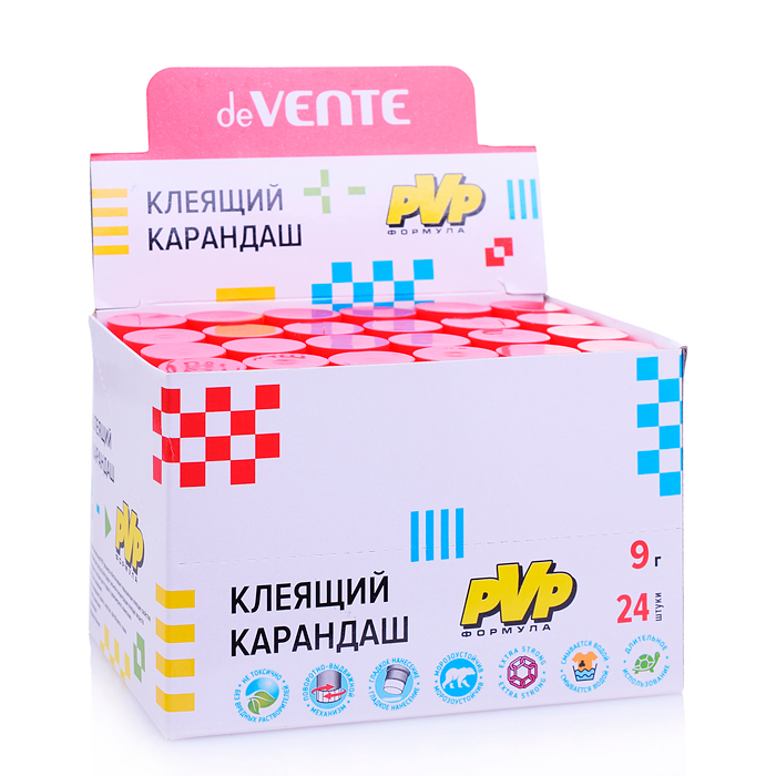 Фото к товару Клеящий карандаш PVP основа, 09 г, (быстросохнущий) в картонном дисплее, с пластиковым поддон Клеящий карандаш PVP основа, 09 г, (быстросохнущий) в картонном дисплее, с пластиковым поддон
