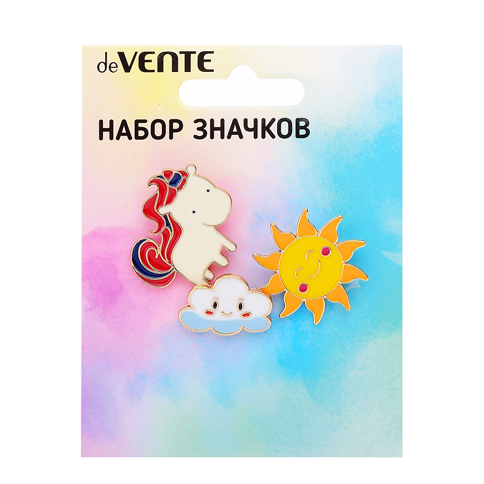 Фото к товару Набор значков "Unicorn" эмалированные, размер изделий: тучка 2x1,5 см, единорог 2,8x2,6 см, Набор значков "Unicorn" эмалированные, размер изделий: тучка 2x1,5 см, единорог 2,8x2,6 см,