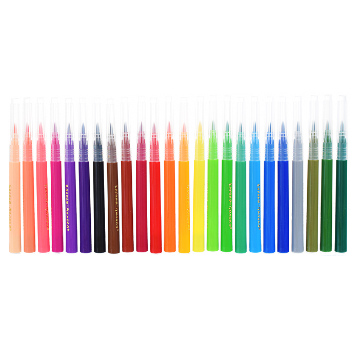 Фото к товару Фломастеры-кисточки 24 цв. вент. колп. круглый корпус, картонная упаковка Фломастеры-кисточки 24 цв. вент. колп. круглый корпус, картонная упаковка