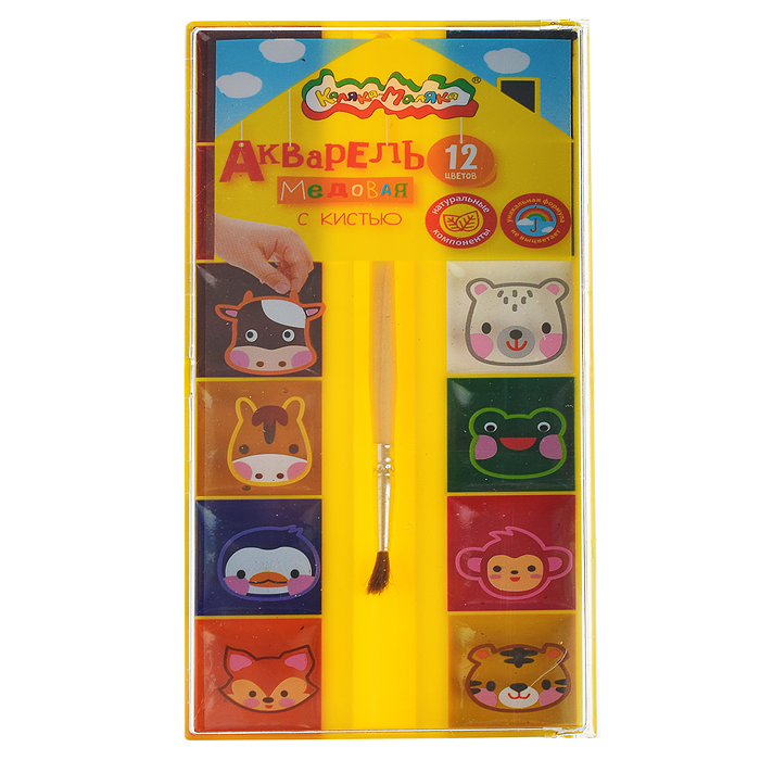 Акварель 12 цветов с кистью пластиковая упаковка