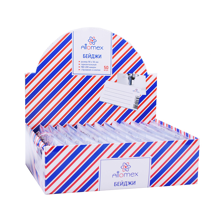 Фото к товару Бейдж "Attomex" 90x56 мм, горизонтальный, 200 мкм, прозрачный, с булавкой и клипом Бейдж "Attomex" 90x56 мм, горизонтальный, 200 мкм, прозрачный, с булавкой и клипом