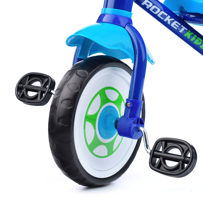 Фото к товару Велосипед трехколесный Rocket, колеса EVA 9"/7", цвет синий Велосипед трехколесный Rocket, колеса EVA 9"/7", цвет синий