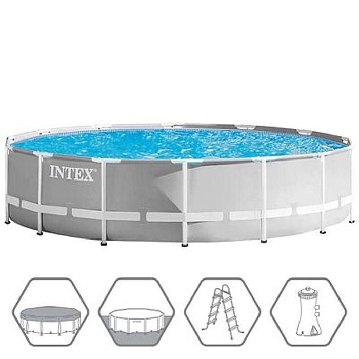 Фото к товару Бассейн каркасный Prism Frame, 427 х 107 см, фильтр-насос, лестница, тент, подстилка, 26720NP INTEX Бассейн каркасный Prism Frame, 427 х 107 см, фильтр-насос, лестница, тент, подстилка, 26720NP INTEX