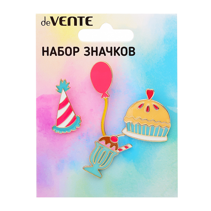 Фото к товару Набор значков "Birthday party" эмалированные, размер изделий: колпачок 1,6x2,8 см, шарик 1,2x4,4 см, Набор значков "Birthday party" эмалированные, размер изделий: колпачок 1,6x2,8 см, шарик 1,2x4,4 см,