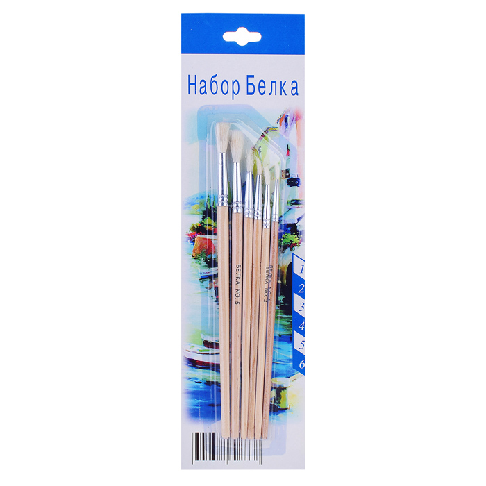 Набор кистей Коза 6 шт №1,2,3,4,5,6 круглые с деревянной ручкой для детского творчества Набор кистей Коза 6 шт №1,2,3,4,5,6 круглые с деревянной ручкой для детского творчества