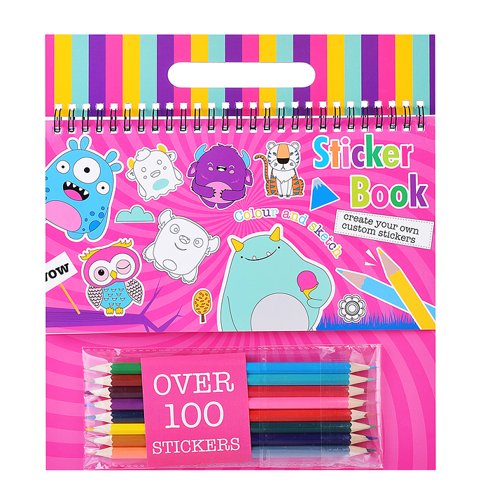 Альбом д/творчества с наклейками д/раскрашивания 24x22,1x1,5 см (более 100 наклеек, 16 цветных каран Альбом д/творчества с наклейками д/раскрашивания 24x22,1x1,5 см (более 100 наклеек, 16 цветных каран