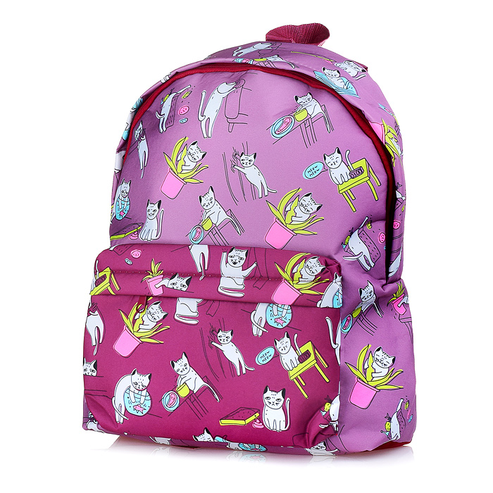 Рюкзак мягкий "Коты-хулиганы бордо" 1 отделение, на молнии с двумя бегунками