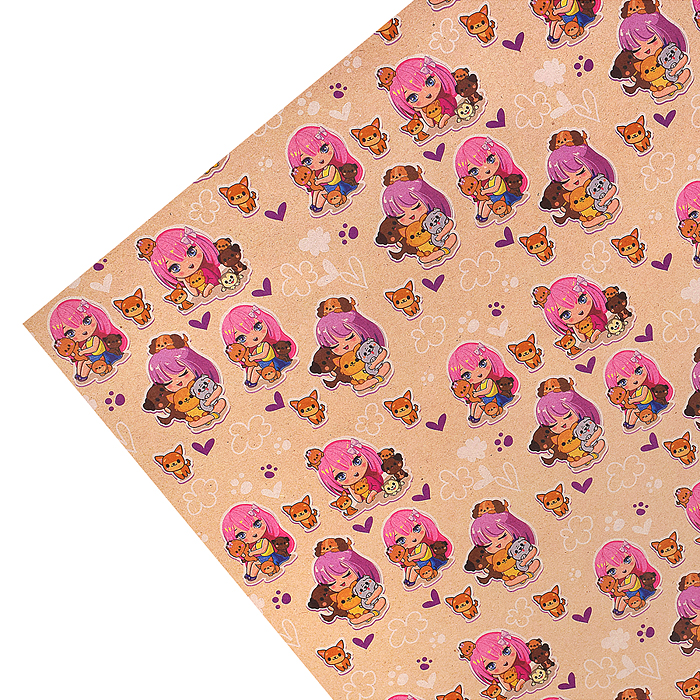 Упаковочная бумага крафт 70*100см, "Настоящая дружба", 70г/м2 Упаковочная бумага крафт 70*100см, "Настоящая дружба", 70г/м2