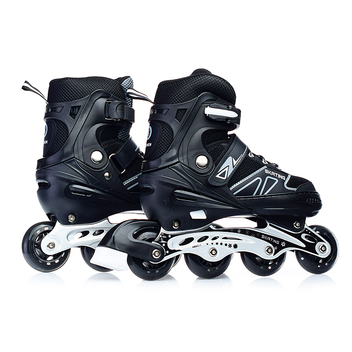 Фото к товару Роликовые коньки U001753Y раздвижные, PU колёса, размер L, черные, в сумке Роликовые коньки U001753Y раздвижные, PU колёса, размер L, черные, в сумке