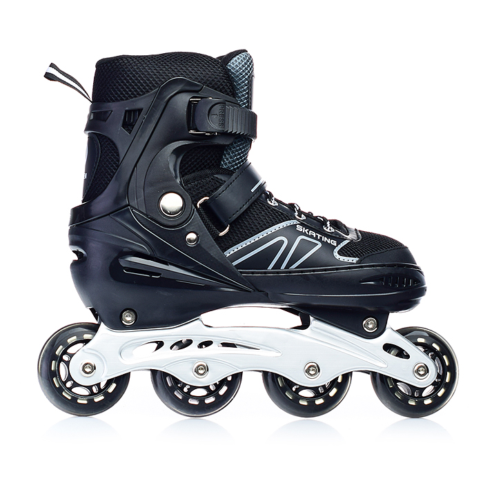 Фото к товару Роликовые коньки U001753Y раздвижные, PU колёса, размер L, черные, в сумке Роликовые коньки U001753Y раздвижные, PU колёса, размер L, черные, в сумке