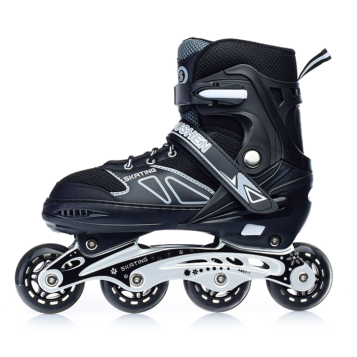 Фото к товару Роликовые коньки U001753Y раздвижные, PU колёса, размер L, черные, в сумке Роликовые коньки U001753Y раздвижные, PU колёса, размер L, черные, в сумке