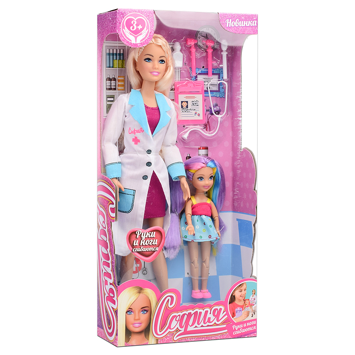 Кукла София врач, 29 см, с пациентом Машенька и акс, руки и ноги сгиб, в коробке