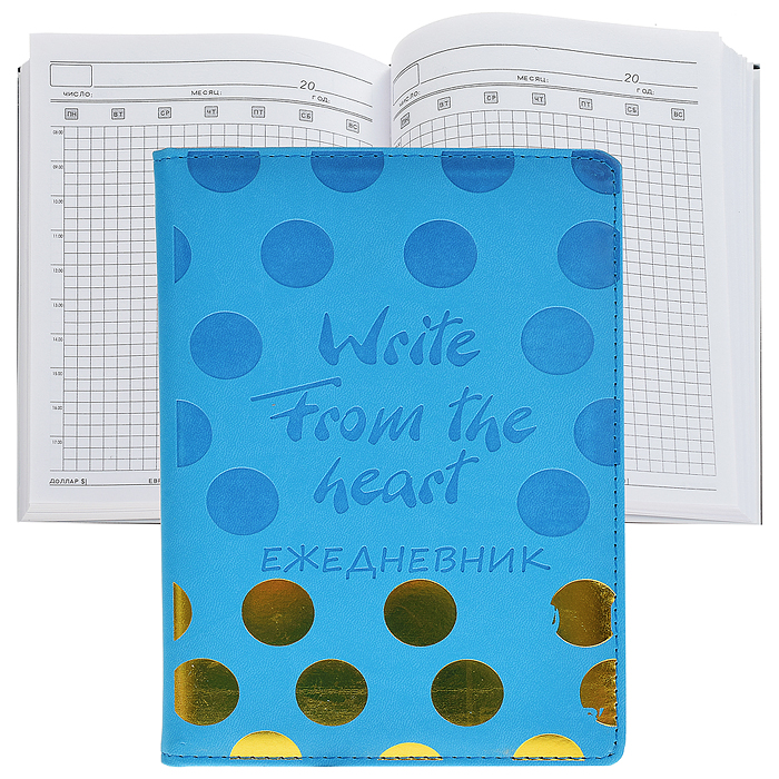 Ежедневник недатированный, А5, 7БЦ, ПВХ, тиснение, ляссе, синий, клетка, 140 л., "Яркие круг