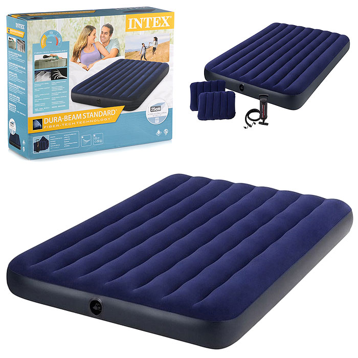 Матрас надувной Classic Downy Fiber-Tech,152 x 203 х 25 см, с ручным насосом, 64765 INTEX
