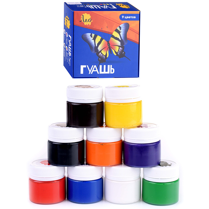 гуашь 9 цв. 20 мл. "Лео" "Ярко" 