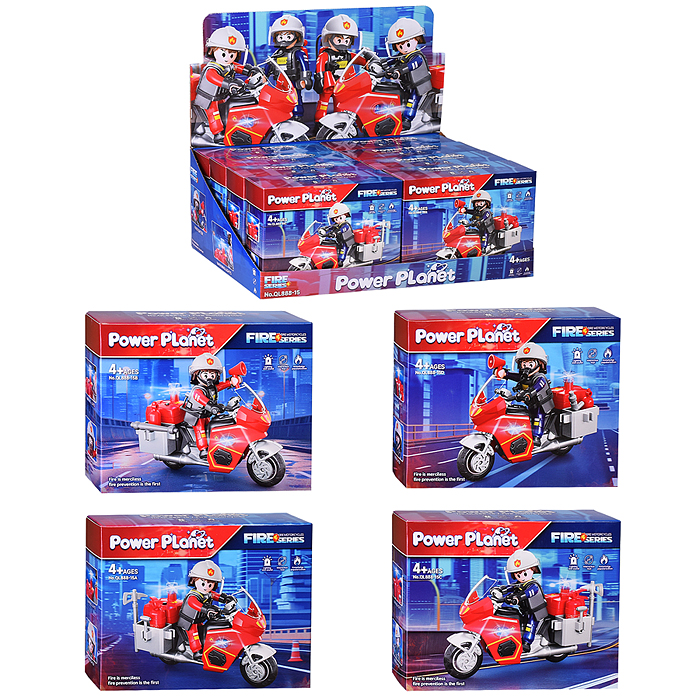 Конструктор QL888-15 "Пожарный мотоцикл" с фигуркой пожарника, в коробке