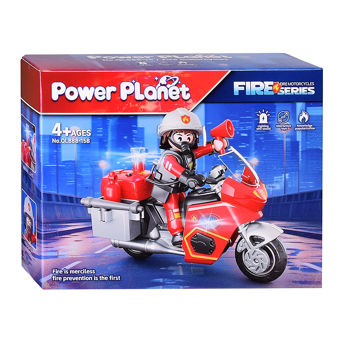 Конструктор QL888-15 "Пожарный мотоцикл" с фигуркой пожарника, в коробке
